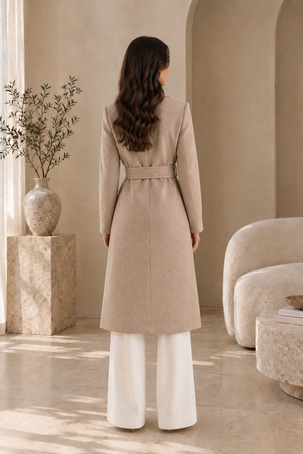 Women's Long Belted Wool Blend Coat