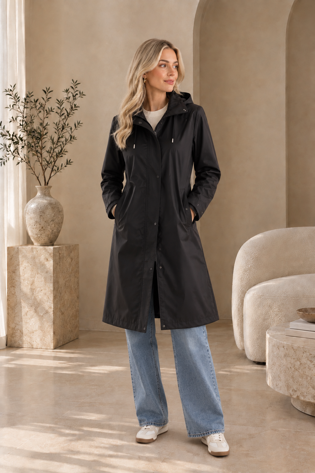 Women's Windproof Long Rain Jacket