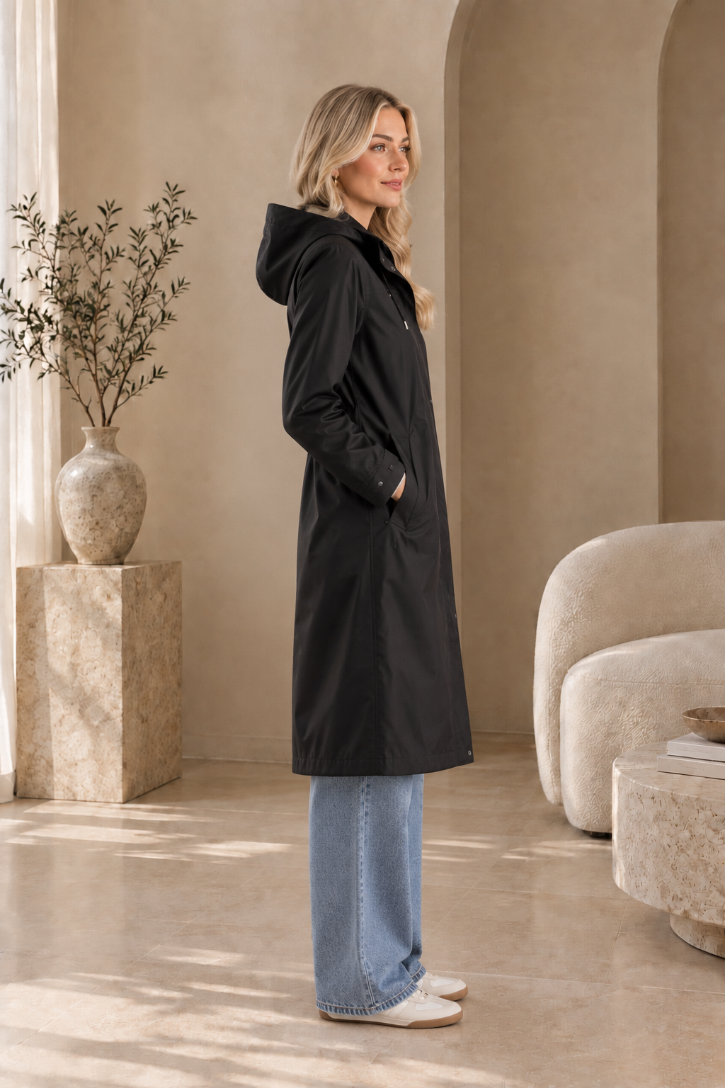 Women's Windproof Long Rain Jacket