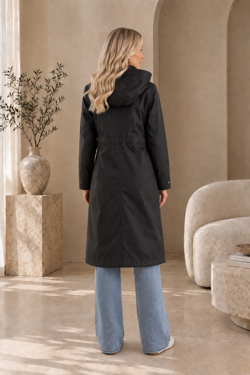 Women's Windproof Long Rain Jacket