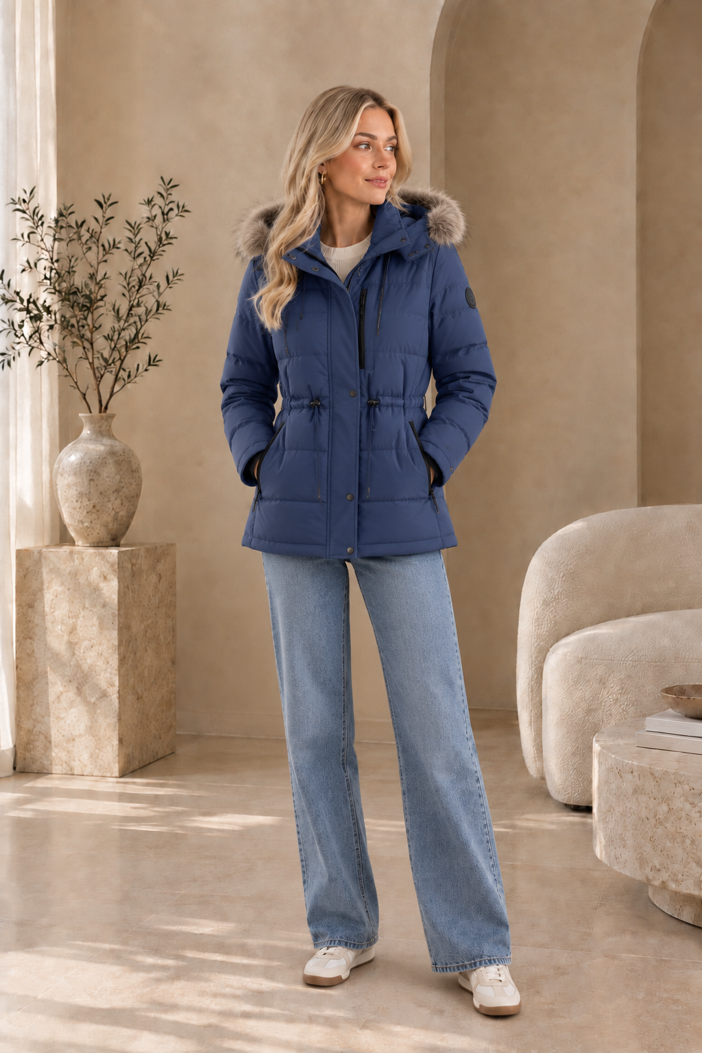 Women's Fur-Trimmed Hooded Puffer Jacket