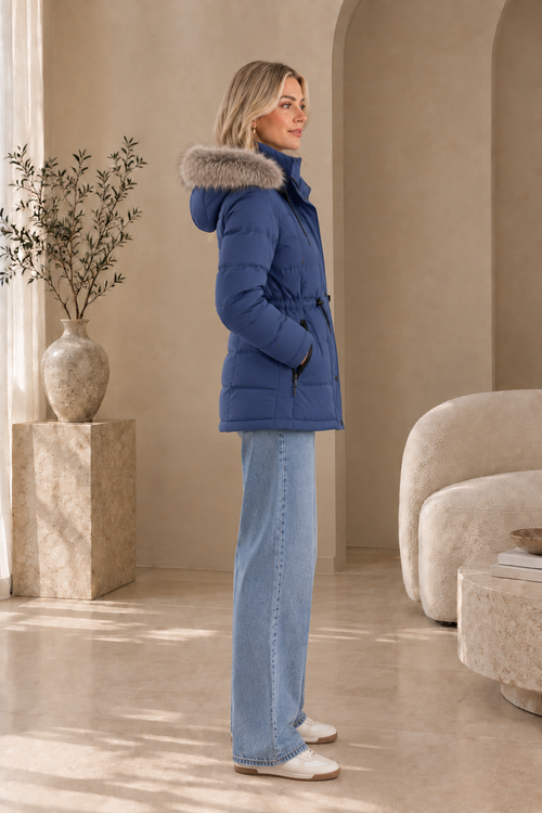 Women's Fur-Trimmed Hooded Puffer Jacket