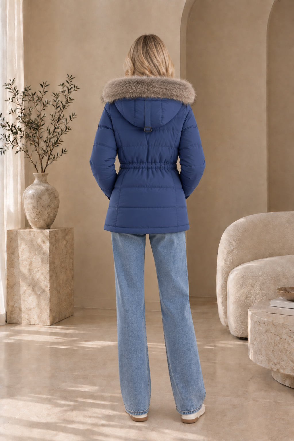 Women's Fur-Trimmed Hooded Puffer Jacket