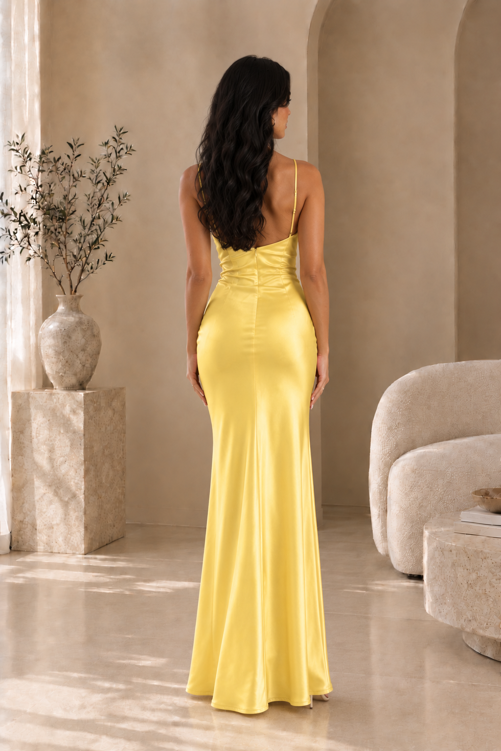 Women's Satin Cowl Neck Maxi Dress